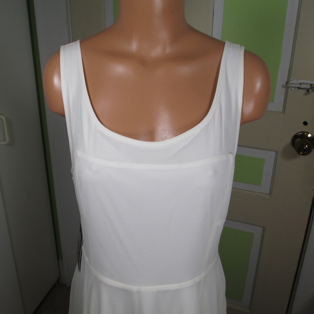 WHITE CHIFFON DRESS W/BLACK LACE HEM FULLY LINED NEW with tags!! EXPRESS SIZE 12